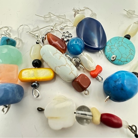 New Earrings Lot Of 10 Handmade Stones Beads Glass And Acrylic Wire Wrapped 5538 - Picture 2 of 14